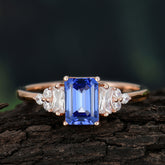 1 Carat Emerald Cut Sapphire Engagement Ring Classic Side Stone Wedding Ring